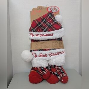Plaid Christmas Hat and Sock Set